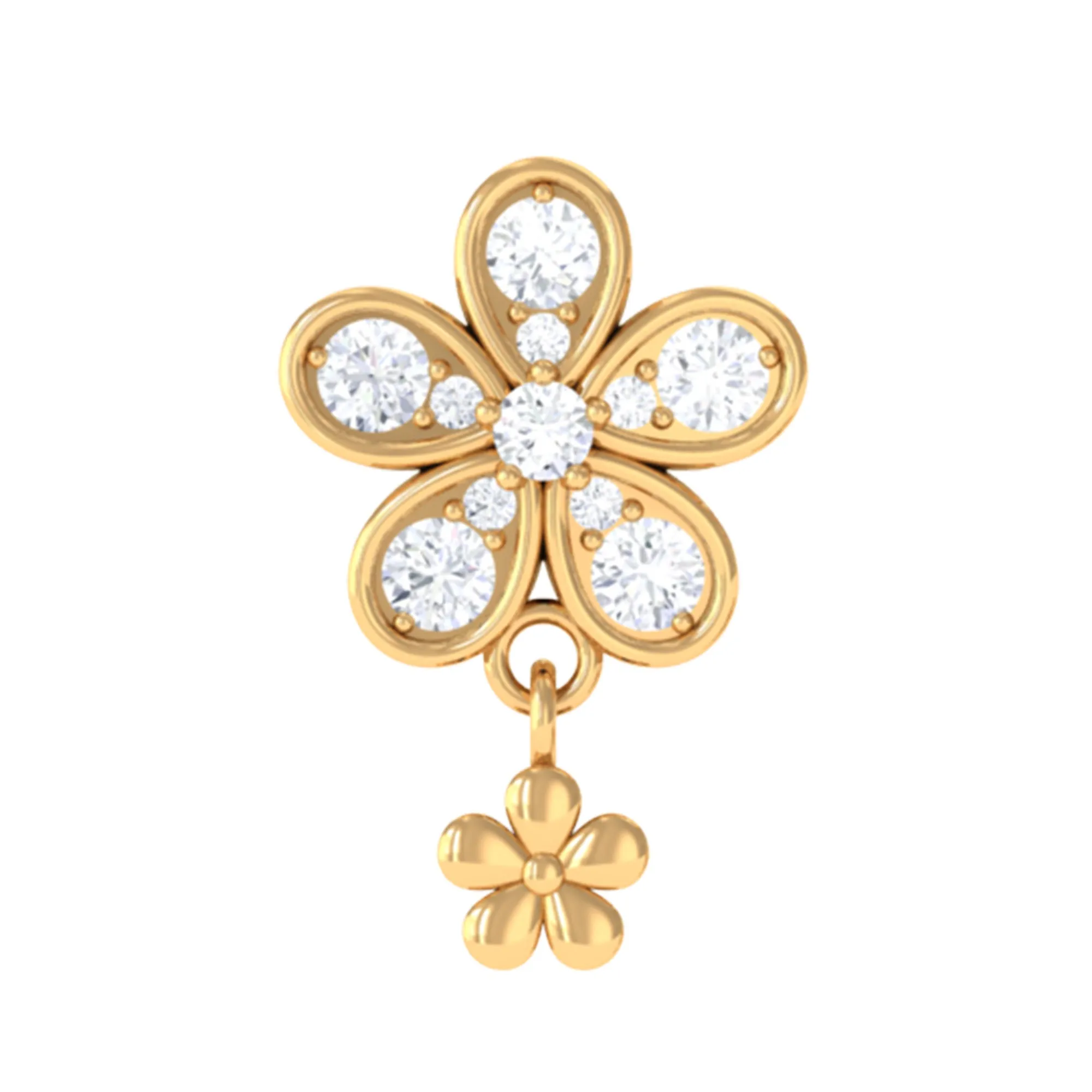 Natural Diamond Flower Helix Drop Earring