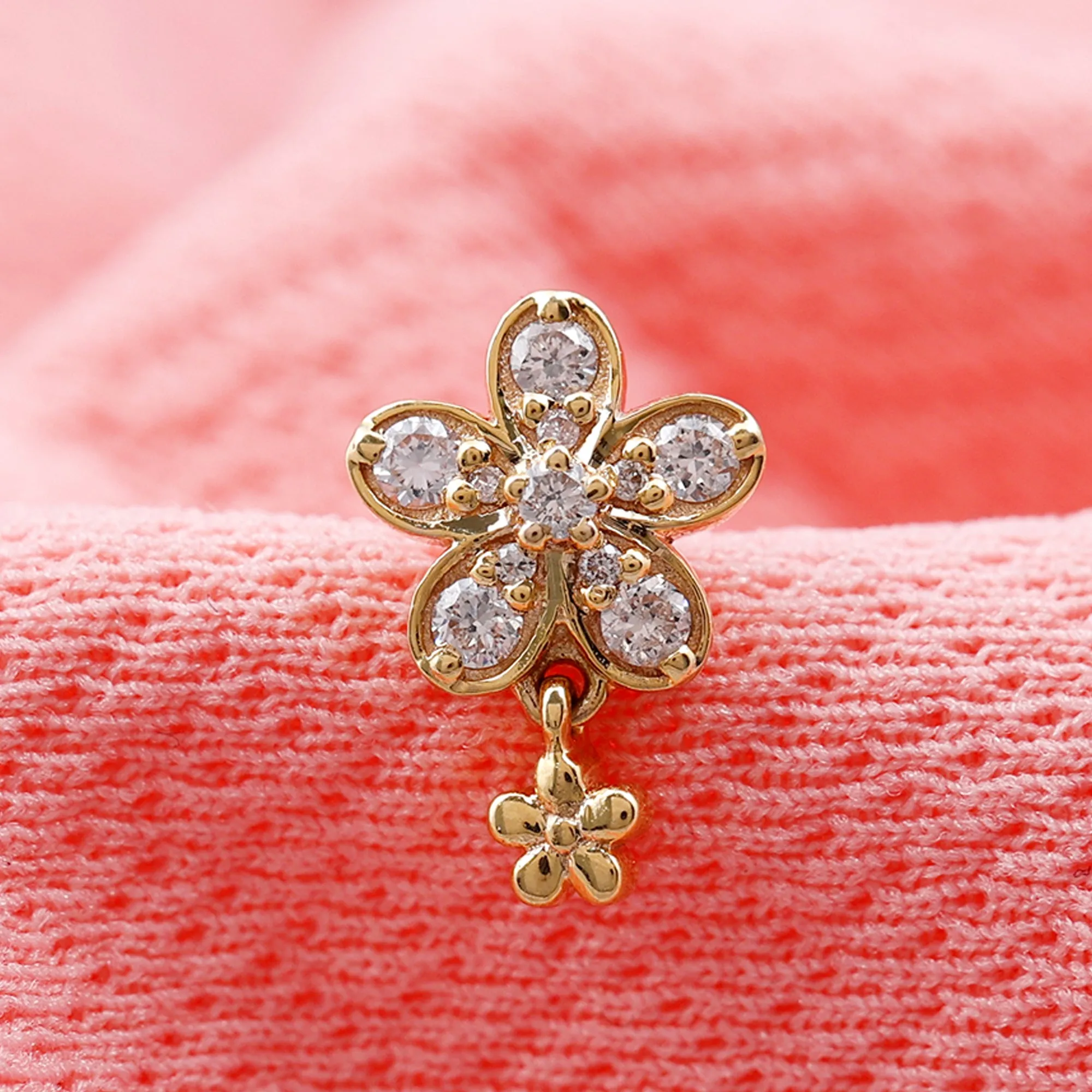 Natural Diamond Flower Helix Drop Earring