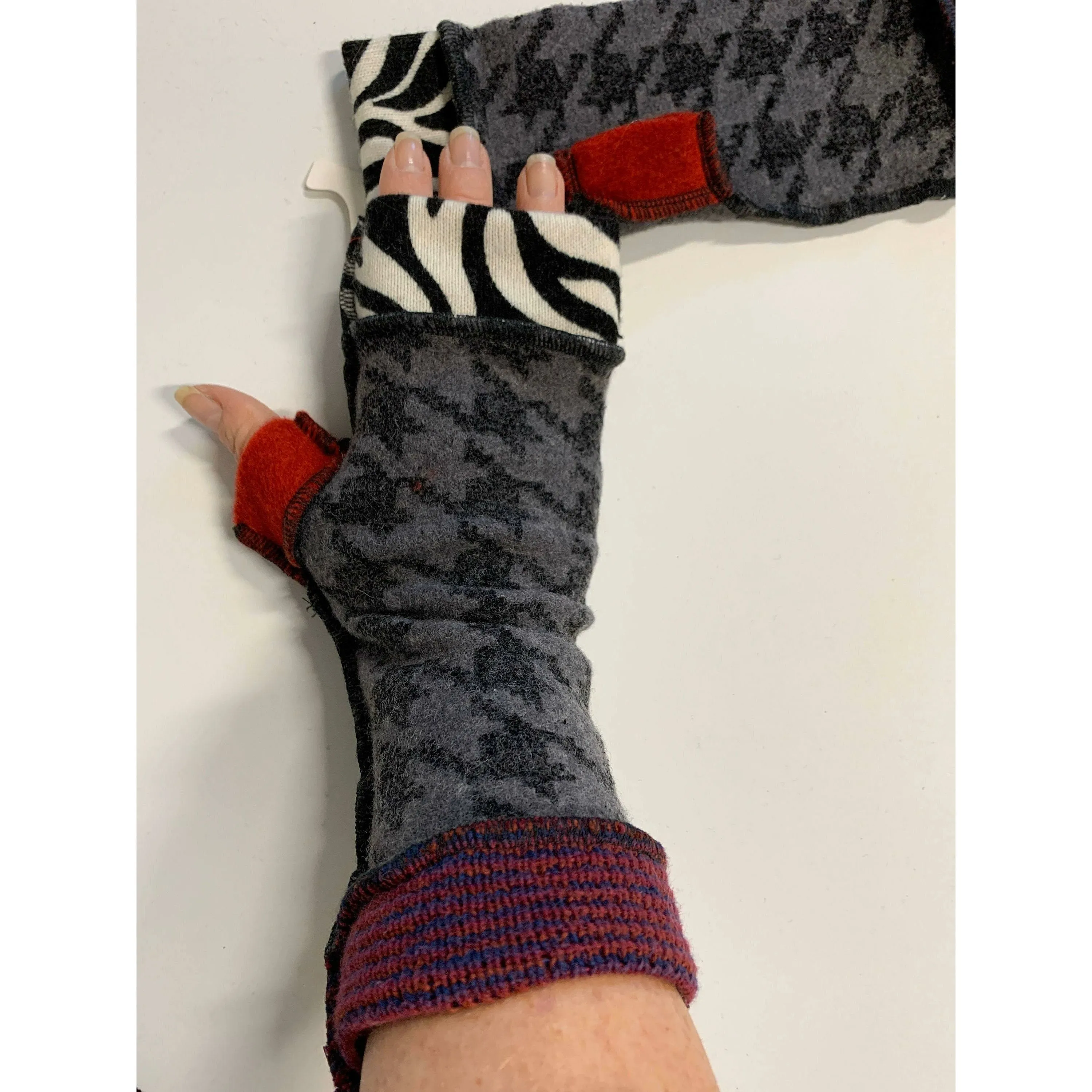 New and Upcycled Recycled sweater texting fingerless gloves with thumb guards