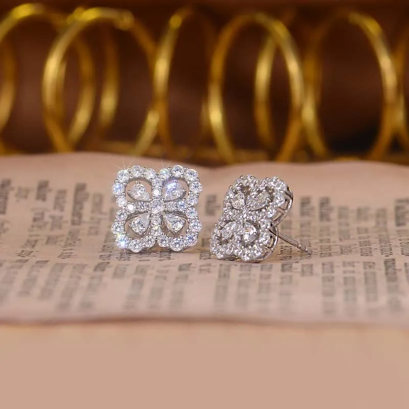 Pear Drop Zircon Clover Stud Earrings