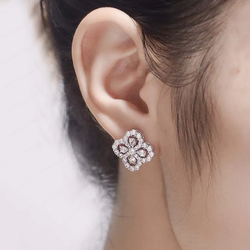 Pear Drop Zircon Clover Stud Earrings