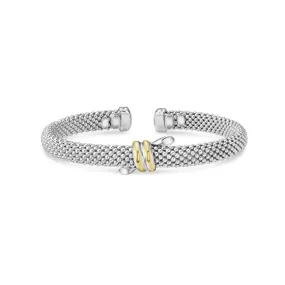Popcorn Knot Cuff Bangle in Sterling Silver & 18K Yellow Gold