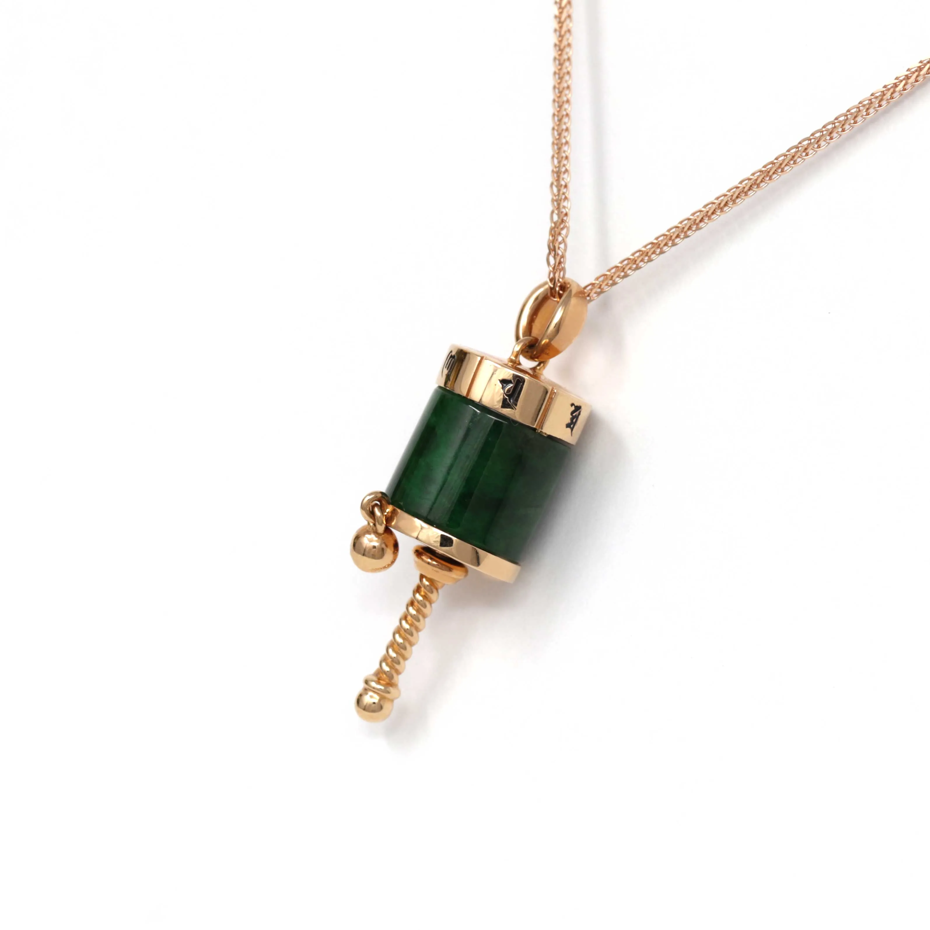 RealJade® "Buddist Prayer wheel" 18k Rose Gold Genuine Burmese Jadeite Jade Pendant Necklace - Buddha Dharma - Jade Jewelry