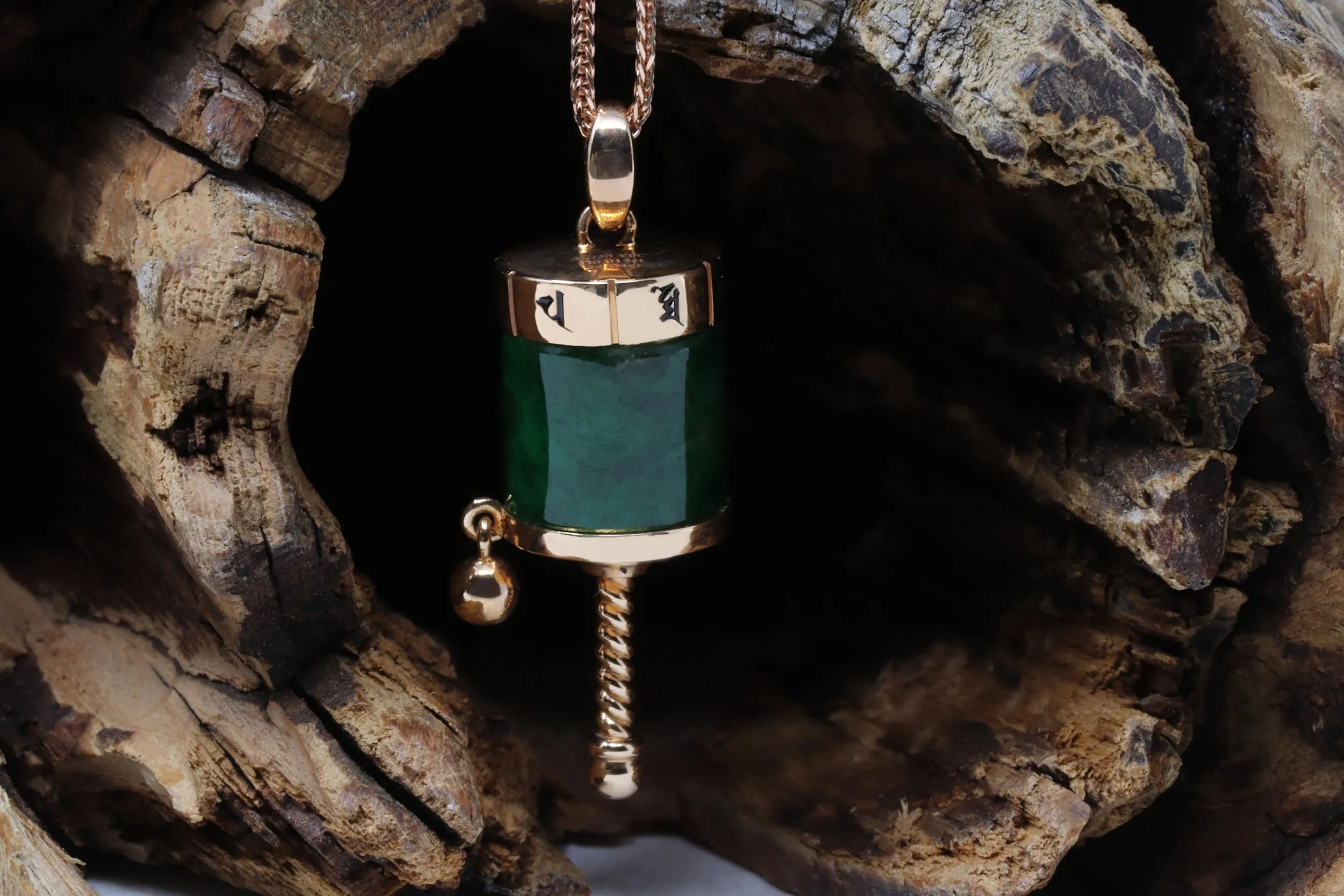 RealJade® "Buddist Prayer wheel" 18k Rose Gold Genuine Burmese Jadeite Jade Pendant Necklace - Buddha Dharma - Jade Jewelry