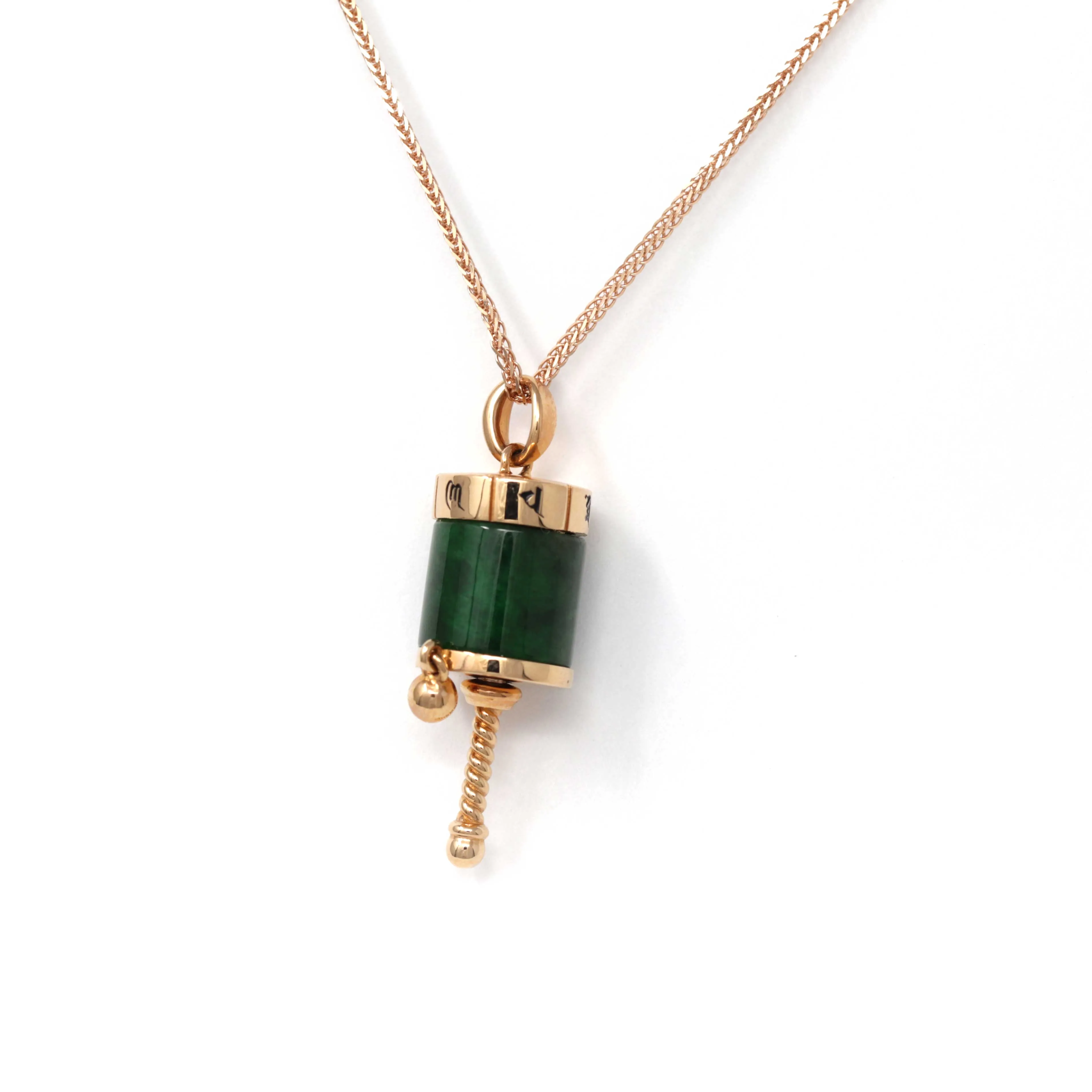 RealJade® "Buddist Prayer wheel" 18k Rose Gold Genuine Burmese Jadeite Jade Pendant Necklace - Buddha Dharma - Jade Jewelry