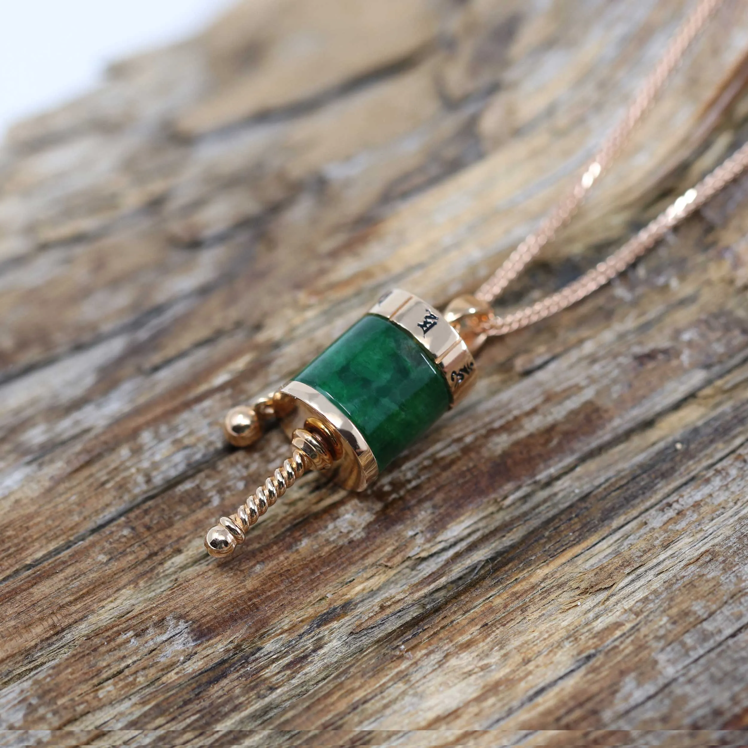 RealJade® "Buddist Prayer wheel" 18k Rose Gold Genuine Burmese Jadeite Jade Pendant Necklace - Buddha Dharma - Jade Jewelry