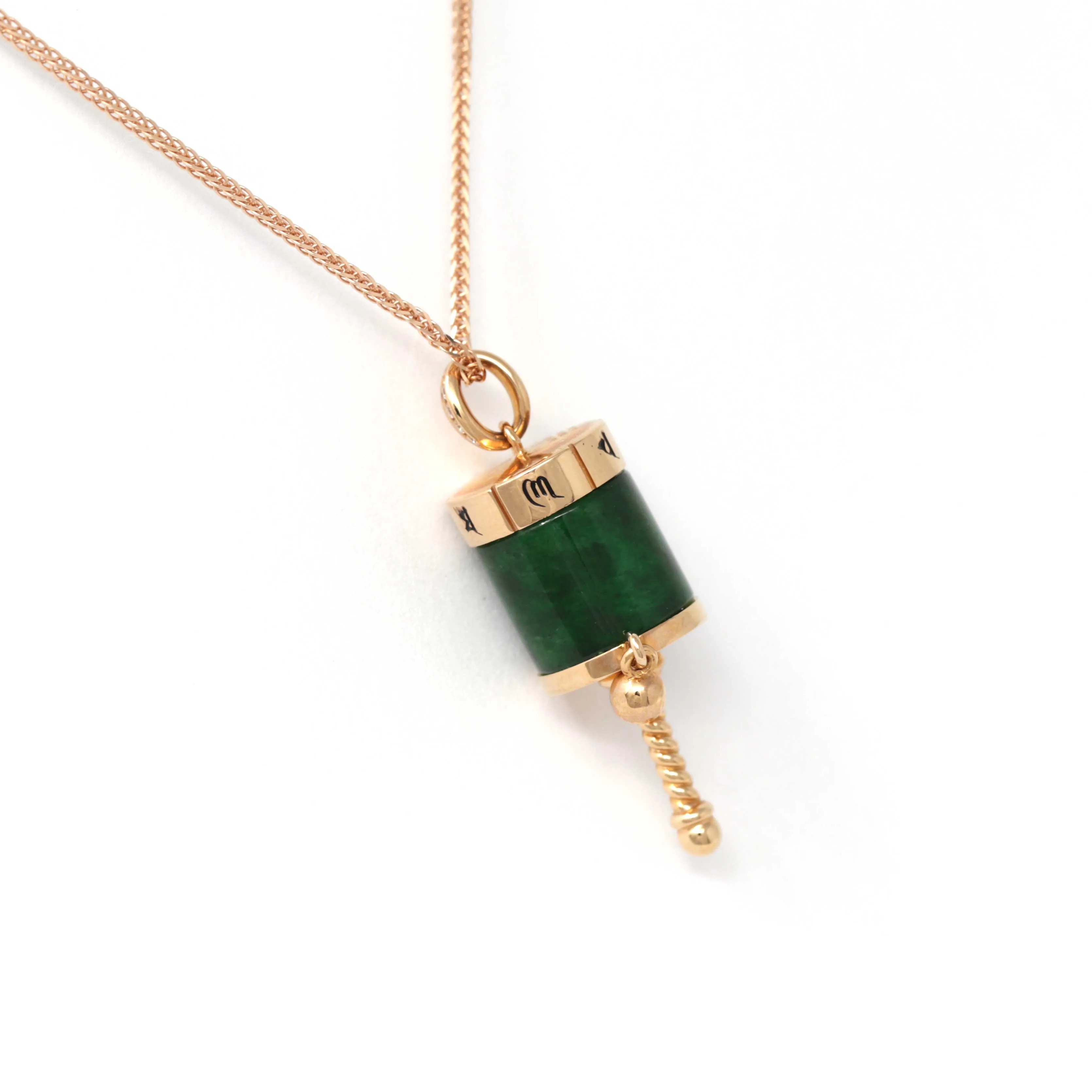 RealJade® "Buddist Prayer wheel" 18k Rose Gold Genuine Burmese Jadeite Jade Pendant Necklace - Buddha Dharma - Jade Jewelry
