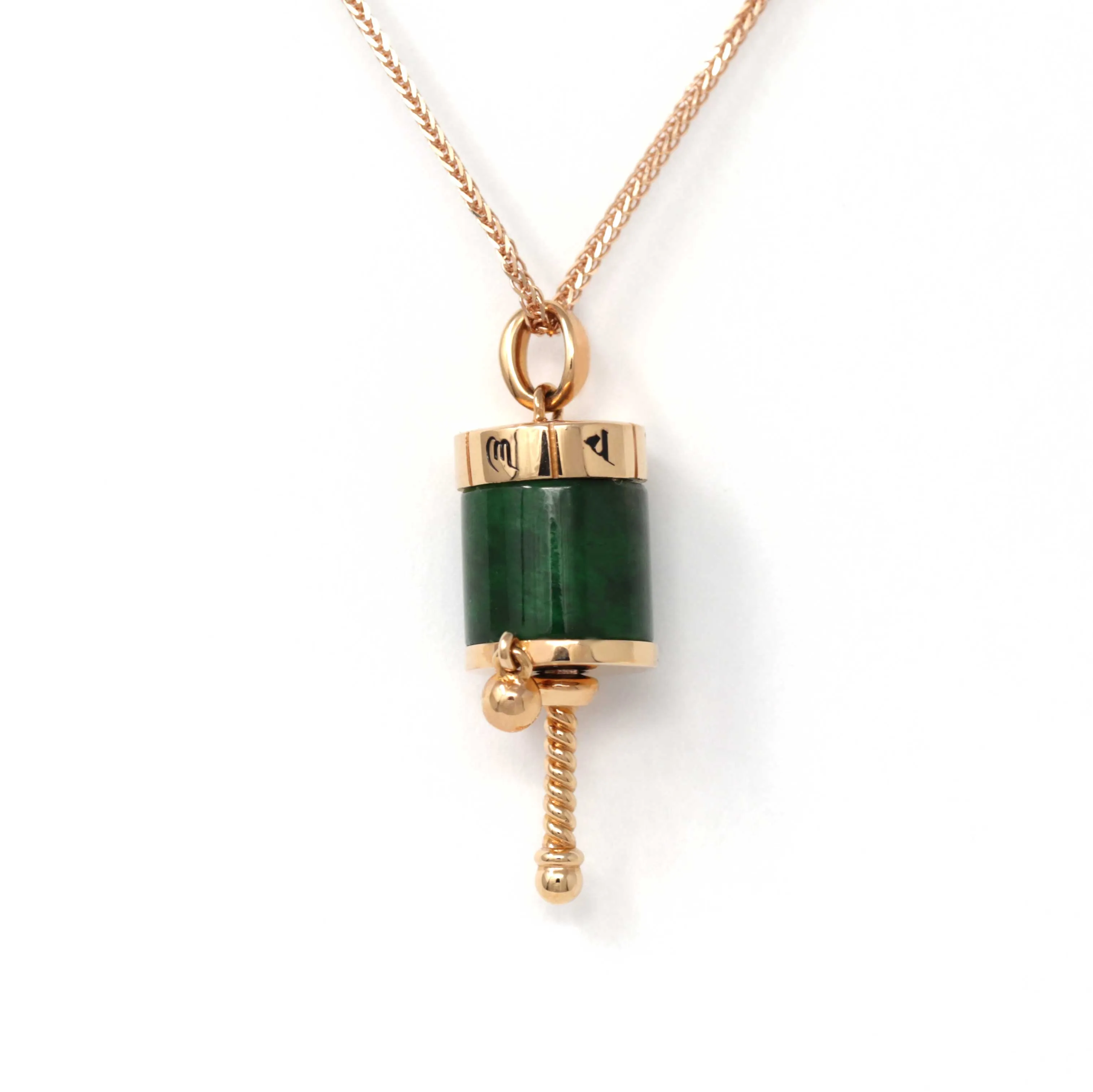 RealJade® "Buddist Prayer wheel" 18k Rose Gold Genuine Burmese Jadeite Jade Pendant Necklace - Buddha Dharma - Jade Jewelry