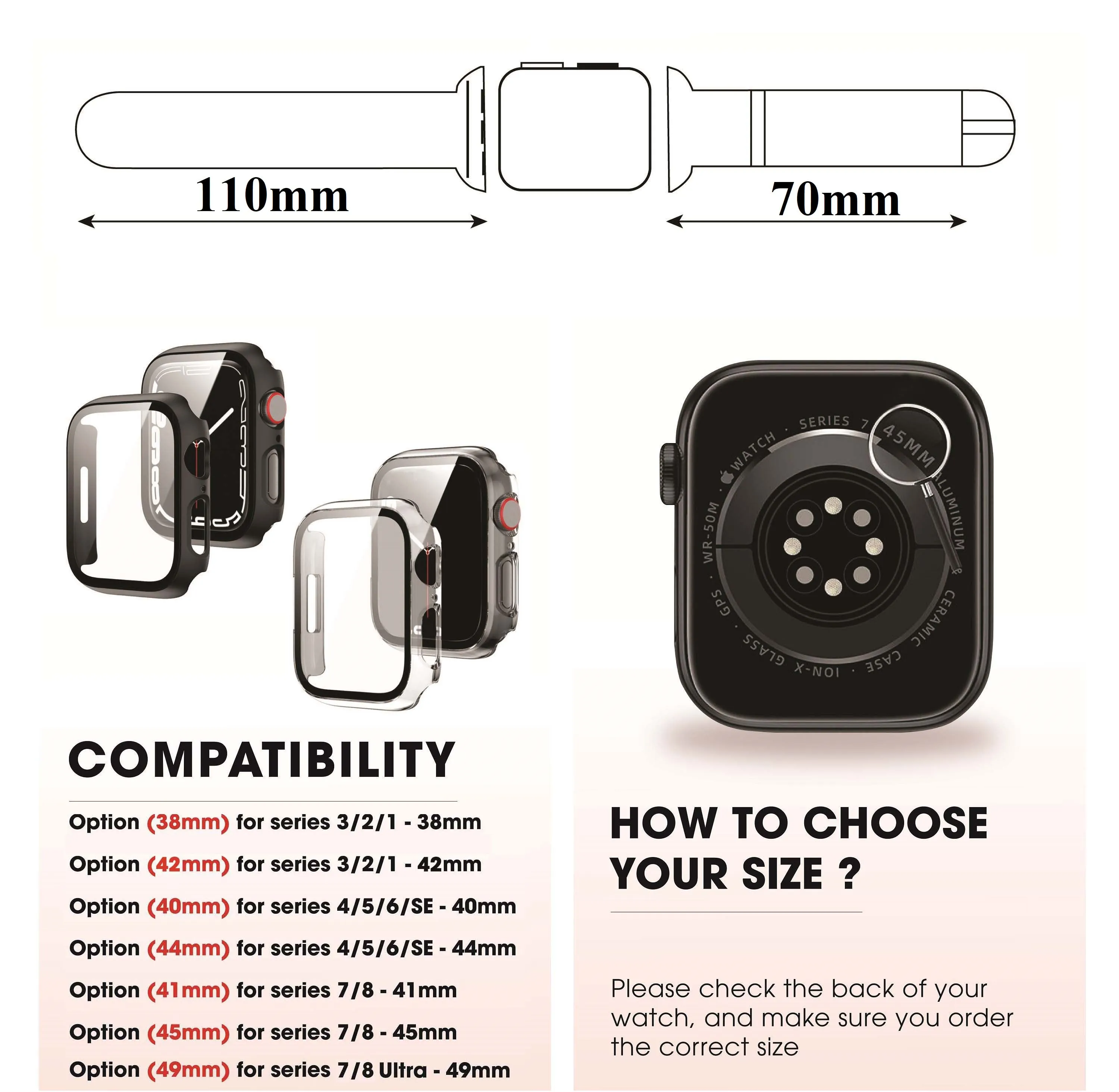 Red Flat Ostrich Leather Band Compatible Apple Watch Iwatch 49mm Screen Protector Case Black Adapter Replacement Strap For Smartwatch Series 7 8 Leather Handmade AW-190B-W-49MM