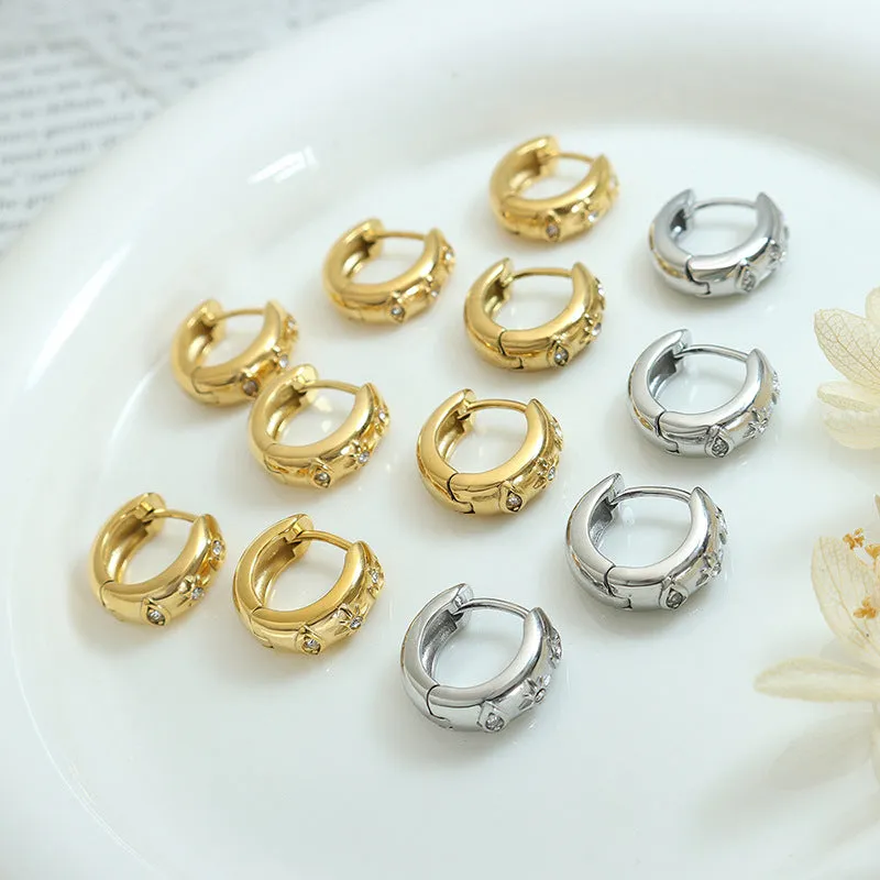 Retro French Style Zircon Earrings - Elegant Titanium Jewelry for Women