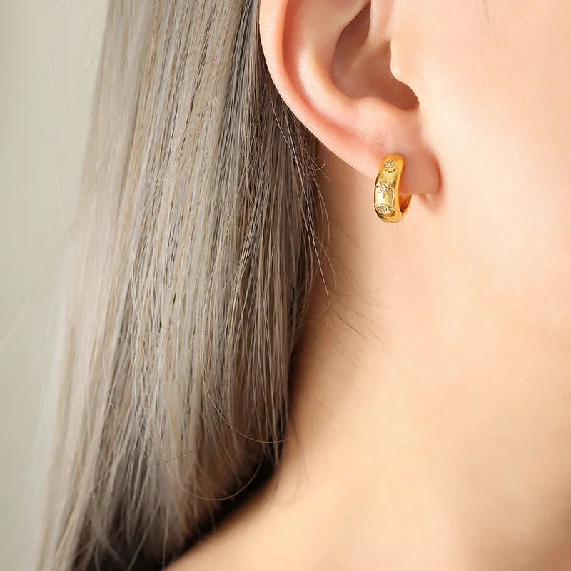 Retro French Style Zircon Earrings - Elegant Titanium Jewelry for Women