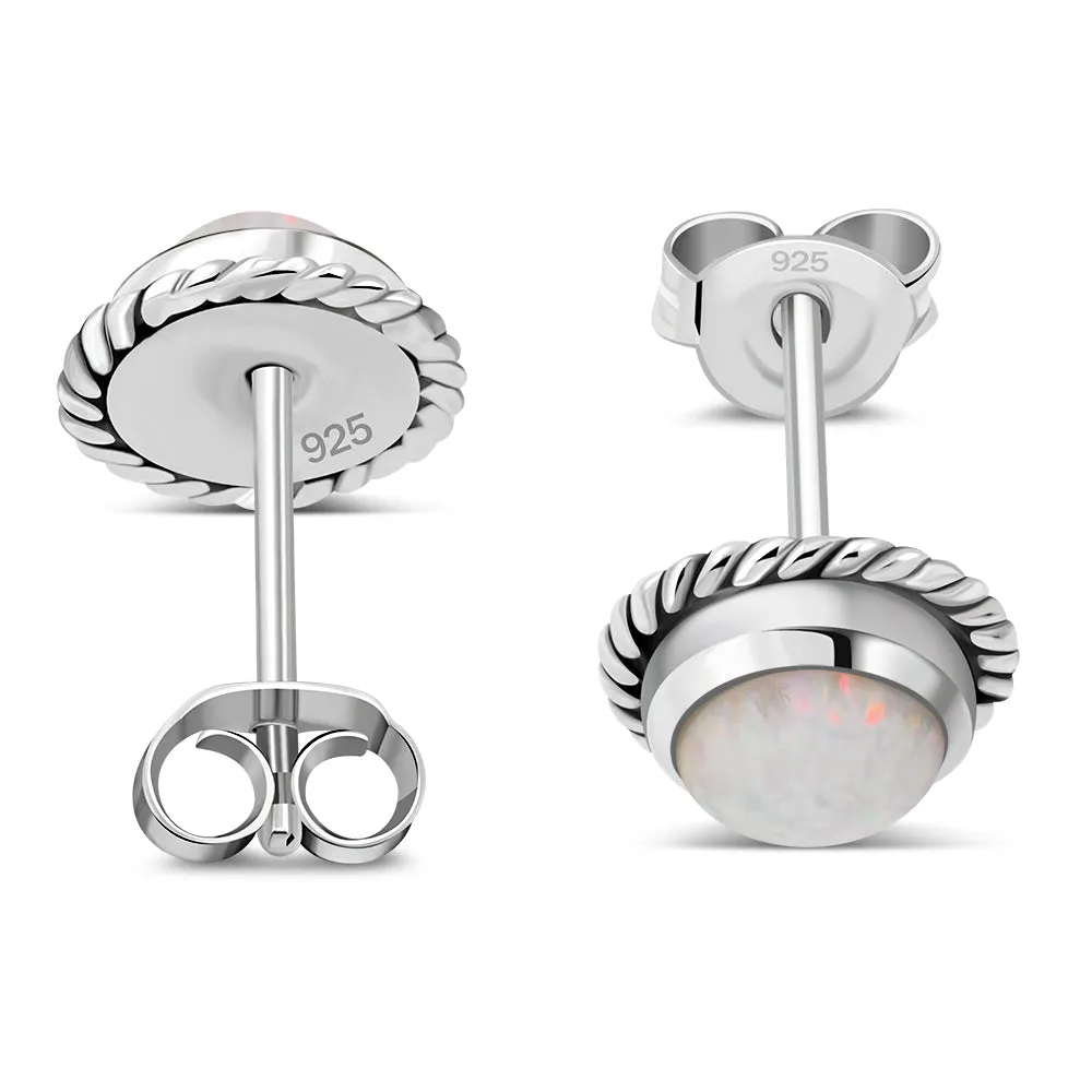 Round Synthetic Sun & Ice Opal Stud Silver Earrings