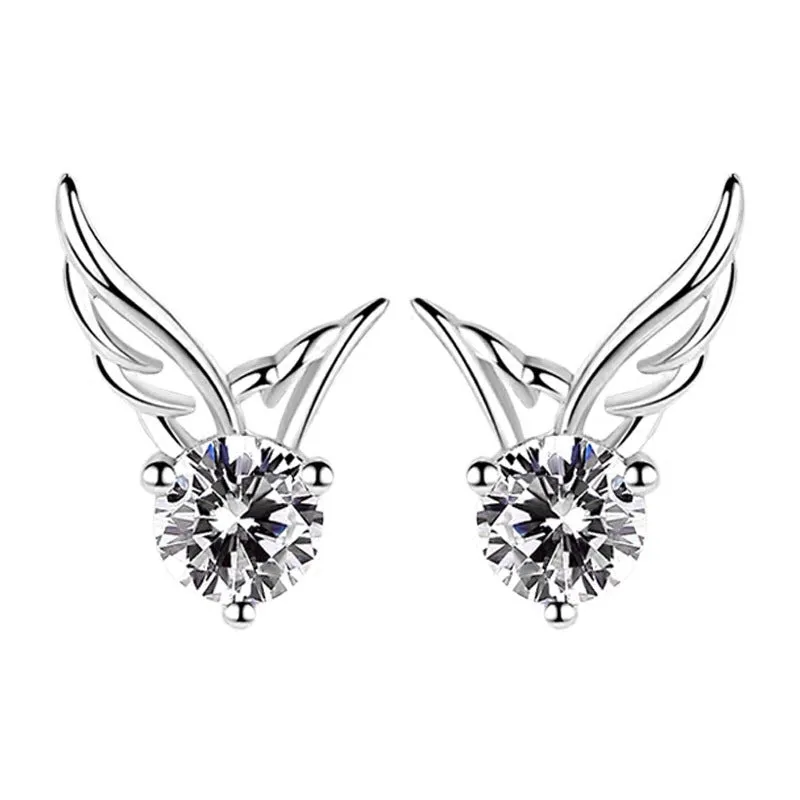 Round Zircon Angle Wings Silver Studs Earrings for Women