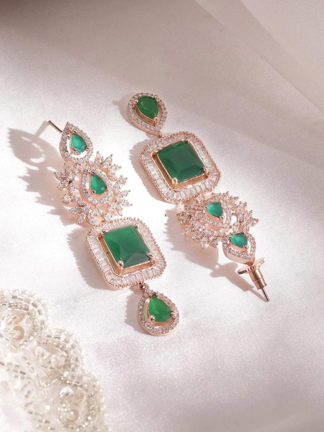 Rubans Radiant Elegance 18K Rose Gold Emerald Zirconia Studded Jewelry Set
