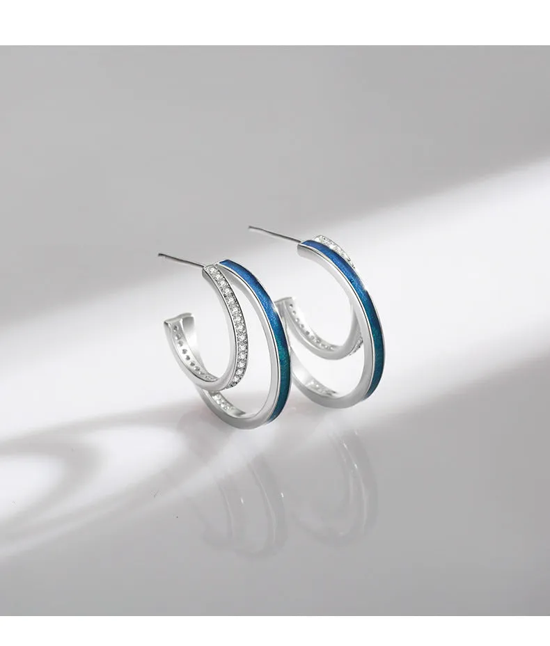 S925 Sterling Silver Enamel Line Earrings with Zircon, Original Design