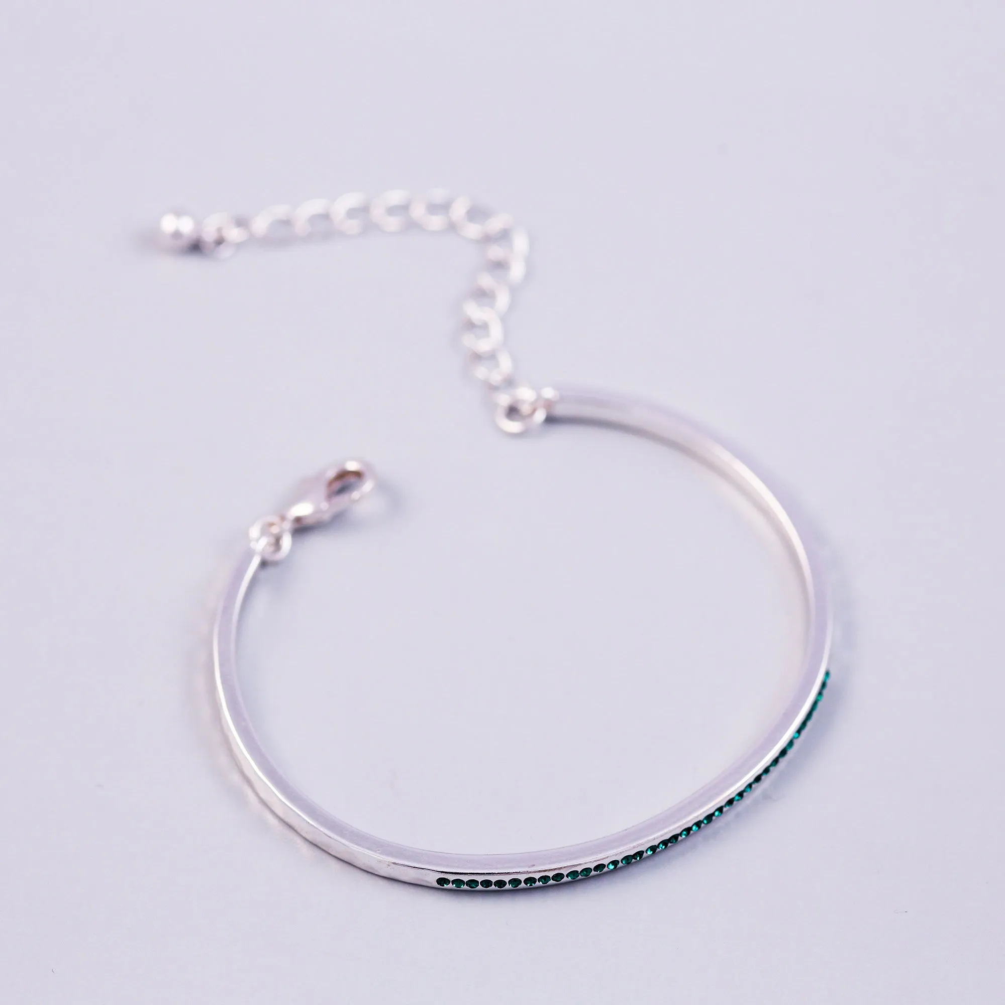 Silver Emerald May Birthstone Bangle