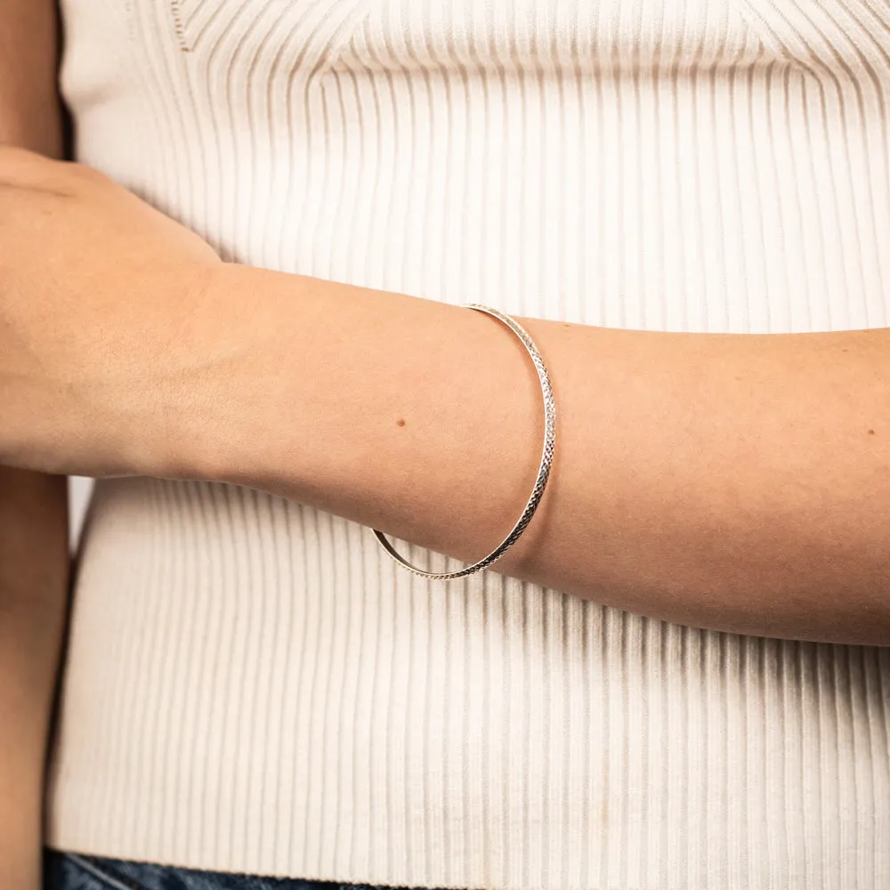 Sterling Silver 3mm Patterned 65mm Bangle