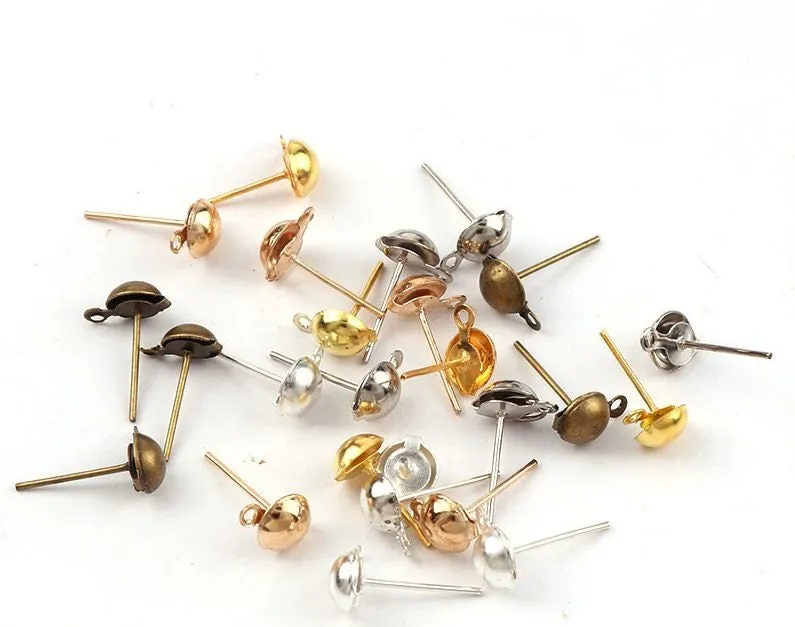 Stud Earring Post Loop Dome Half Ball Earstud Pierced Dainty Round Closed Ring Connector 4 6 11mm Long Silver Gold Bronze Findings Supply