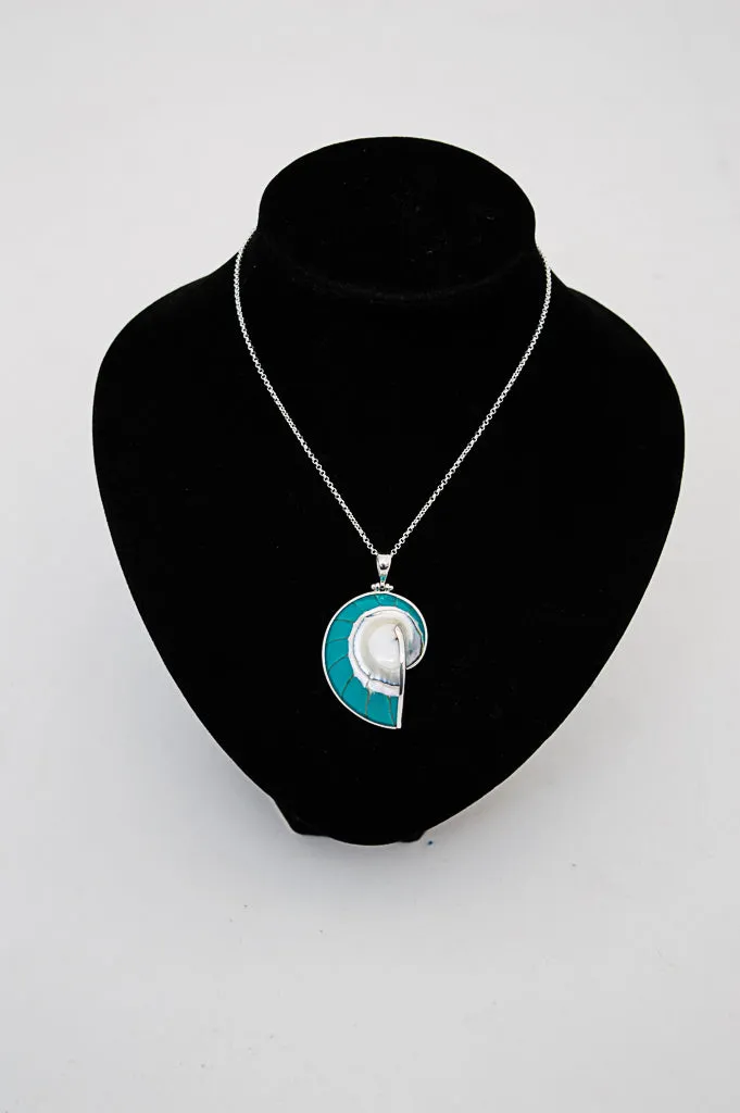 Turquoise Nausilus Shell Pendant Necklace - 165
