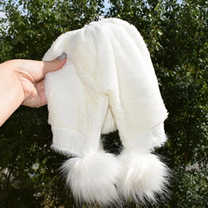 Warm Hat Women Rabbit Fur Lined Pompoms Outdoor Knitted Woolen Warm Winter Cap