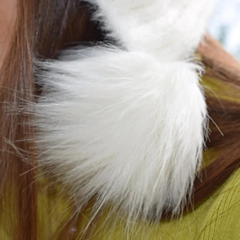 Warm Hat Women Rabbit Fur Lined Pompoms Outdoor Knitted Woolen Warm Winter Cap