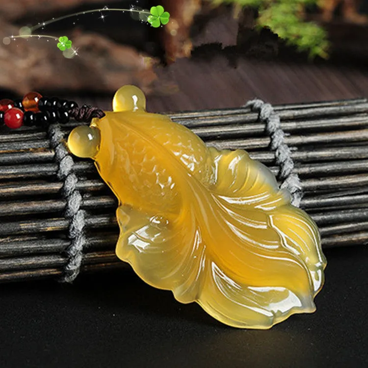 Yellow Agate Chalcedony Goldfish Jade Pendant Necklace