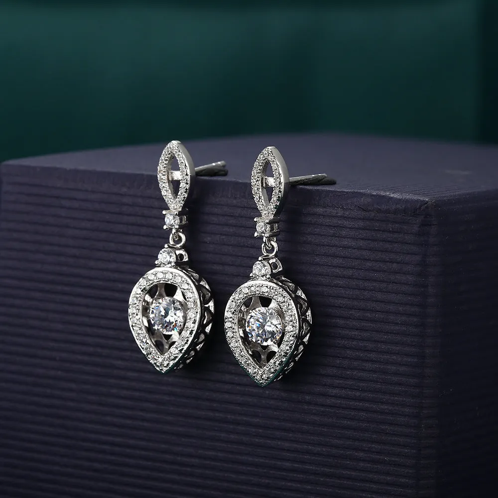 Zircon Devil's Eye with Hollow Pear Drop Silver Drop Earrings for Women
