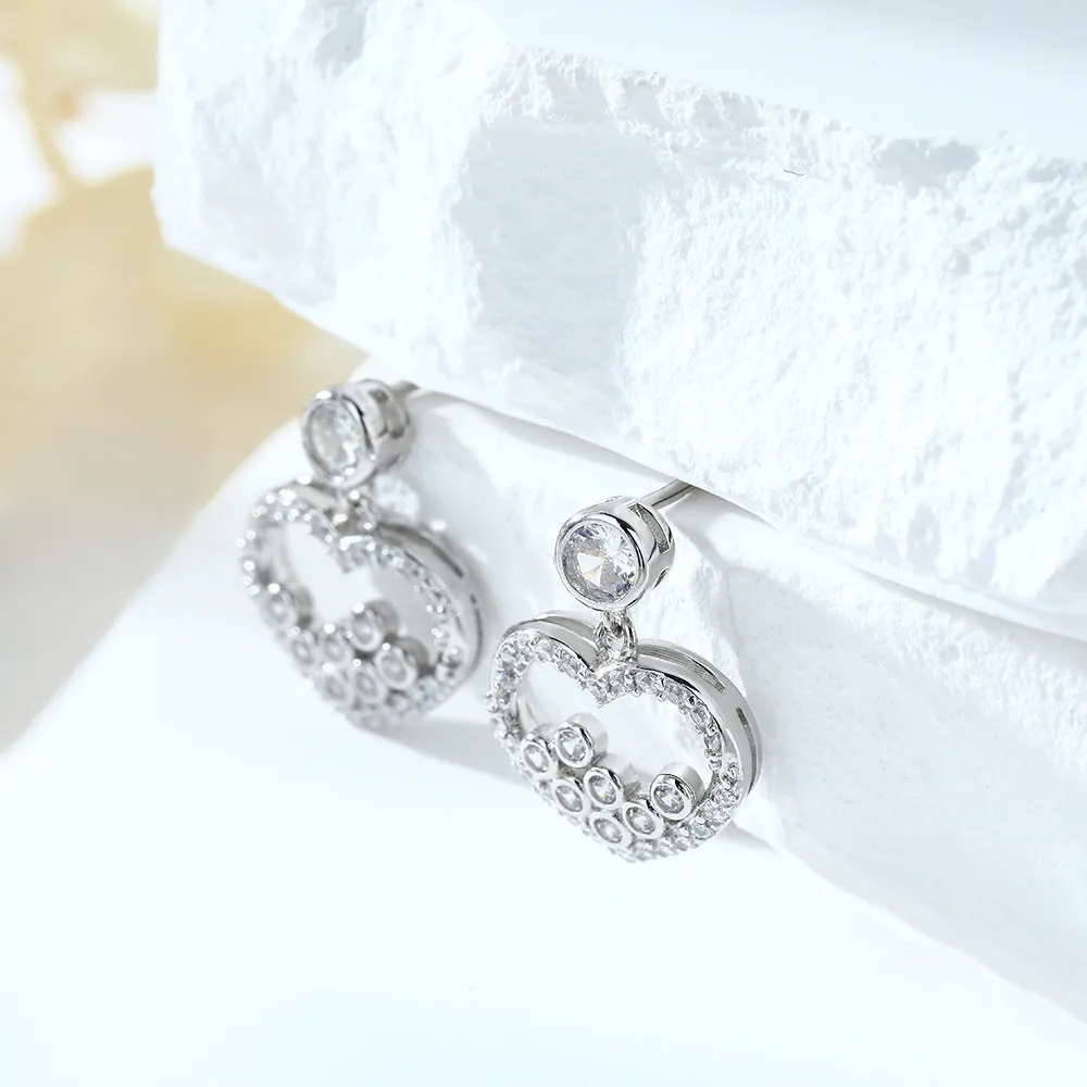 Zircon Hollow Heart Silver Studs Earrings for Women