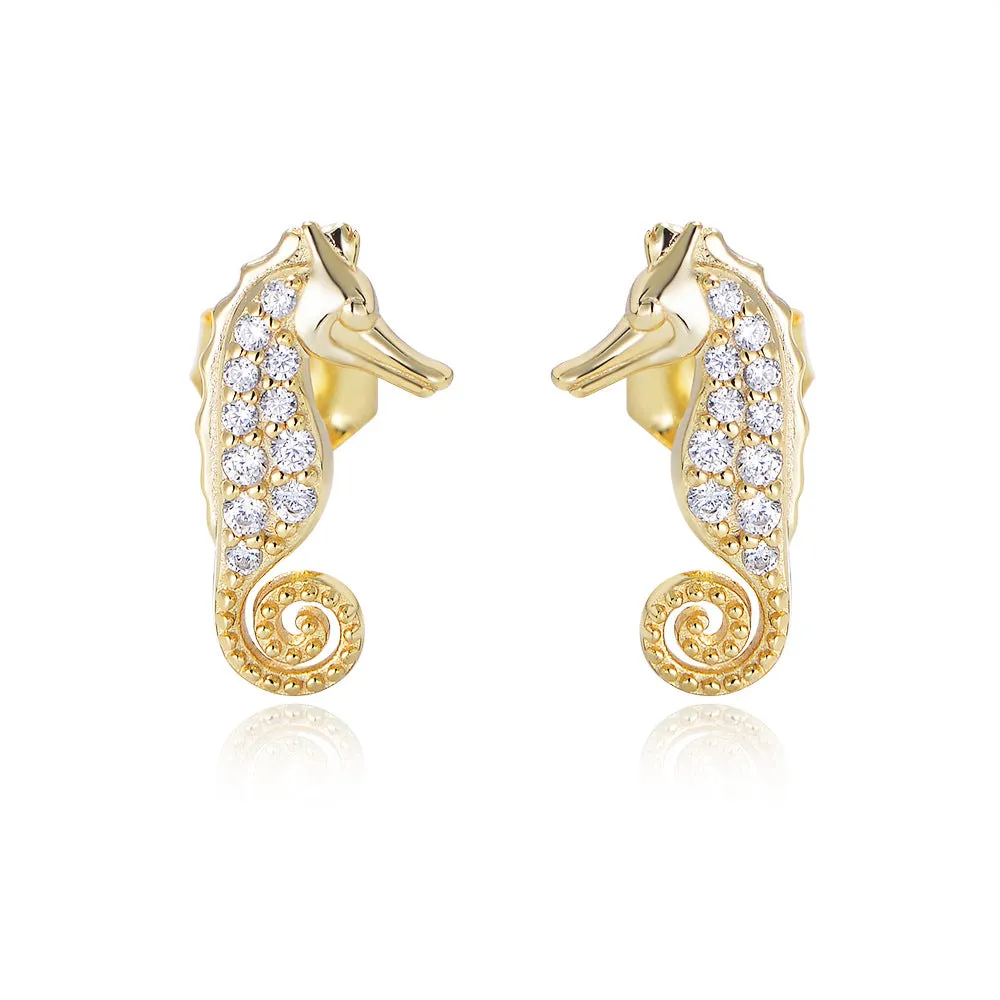 Zircon Seahorse Silver Studs Earrings for Women