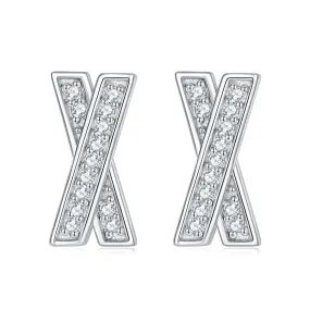 Zircon X Letter Silver Studs Earrings for Women